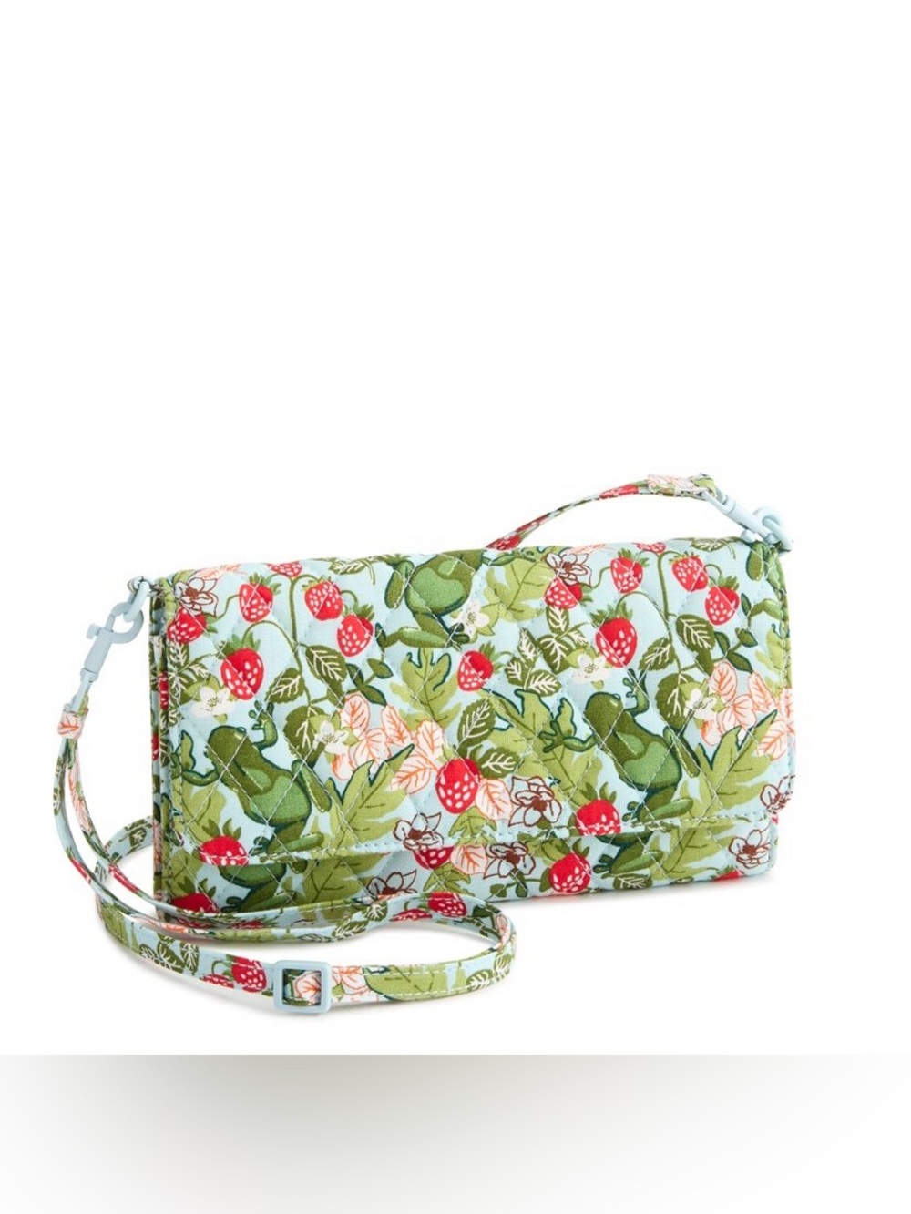 NWT Vera Bradley Frogberry Blue Garden Green Cotton Wallet Crossbody New